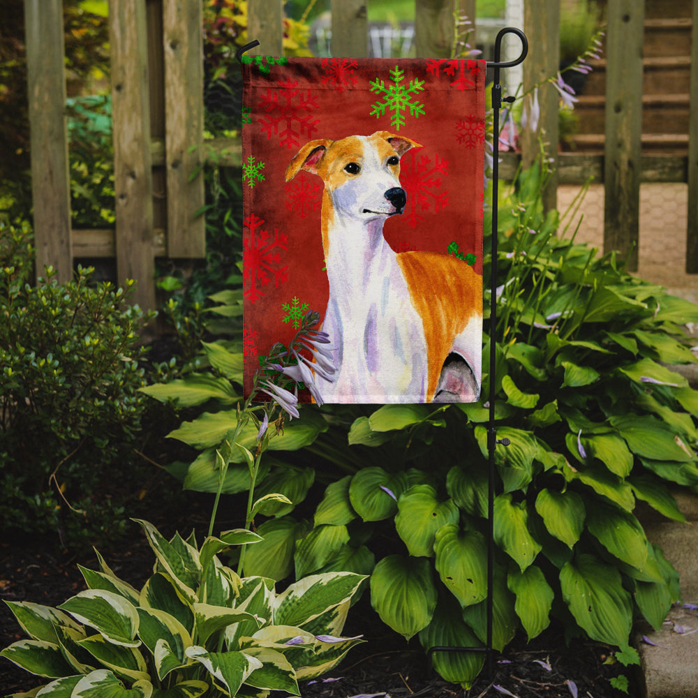 Whippet Red and Green Snowflakes Holiday Christmas Garden Flag Mailbox Decorative Yard Banner Outside Patio Artwork for Flower Beds, Garden Size, Multicolor