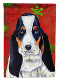 Basset Hound Red and Green Snowflakes Holiday Christmas Garden Flag Mailbox Decorative Yard Banner Outside Patio Artwork for Flower Beds, Garden Size, Multicolor
