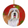 Bearded Collie Red and Green Snowflakes Holiday Christmas Ceramic Ornament Christmas Tree Hanging Decorations for Home Christmas Holiday, Party, Gift, 3 in, Multicolor