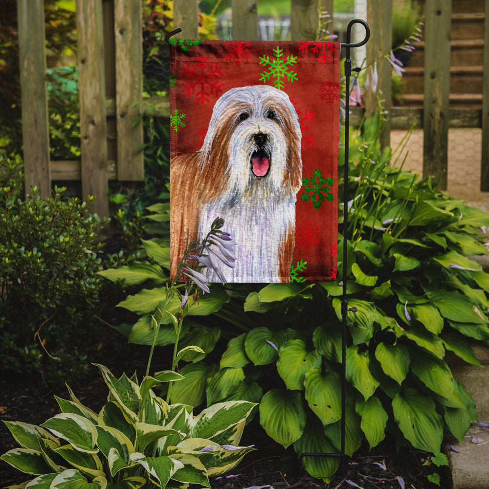 Bearded Collie Red and Green Snowflakes Holiday Christmas Garden Flag Mailbox Decorative Yard Banner Outside Patio Artwork for Flower Beds, Garden Size, Multicolor