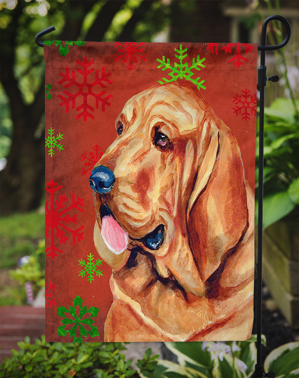 Bloodhound Red and Green Snowflakes Holiday Christmas Garden Flag Mailbox Decorative Yard Banner Outside Patio Artwork for Flower Beds, Garden Size, Multicolor