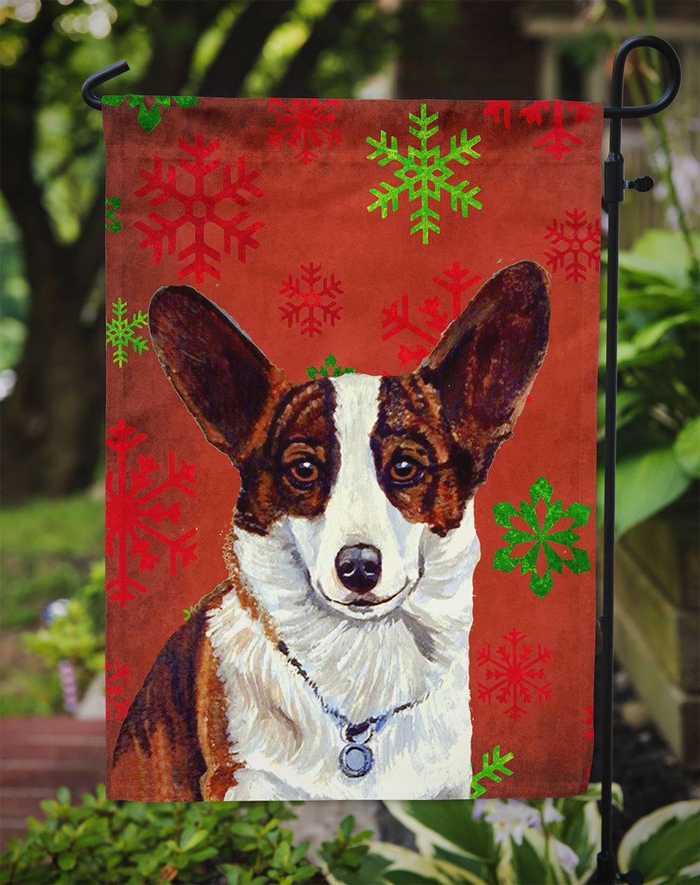 Corgi Red and Green Snowflakes Holiday Christmas Garden Flag Mailbox Decorative Yard Banner Outside Patio Artwork for Flower Beds, Garden Size, Multicolor