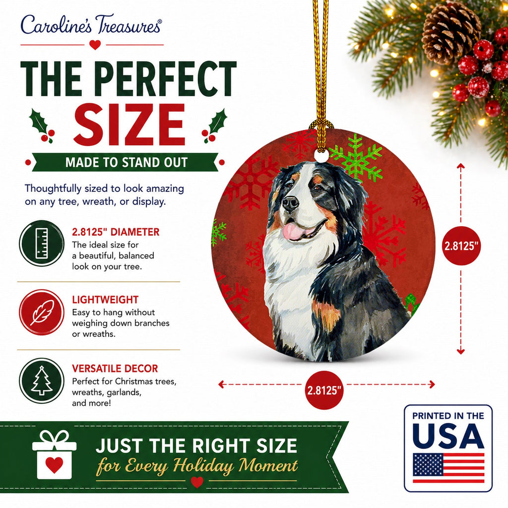 Bernese Mountain Dog Red  Green Snowflakes Holiday Christmas Ceramic Ornament Christmas Tree Hanging Decorations for Home Christmas Holiday, Party, Gift, 3 in, Multicolor