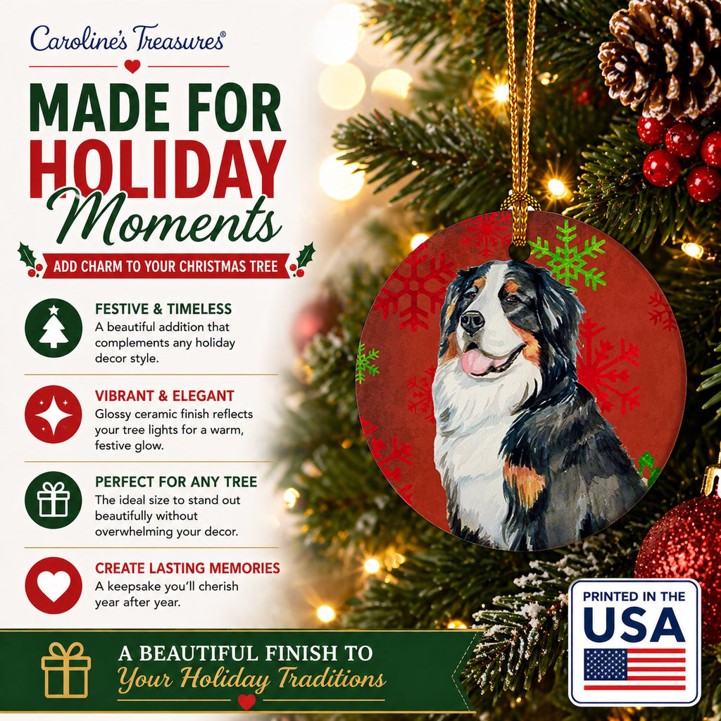 Bernese Mountain Dog Red  Green Snowflakes Holiday Christmas Ceramic Ornament Christmas Tree Hanging Decorations for Home Christmas Holiday, Party, Gift, 3 in, Multicolor