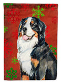 Bernese Mountain Dog Red Green Snowflakes Holiday Christmas House Flag 28x40 Porch Sleeve Pole Decorative Outside Yard Banner Artwork Wall Hanging, Polyester