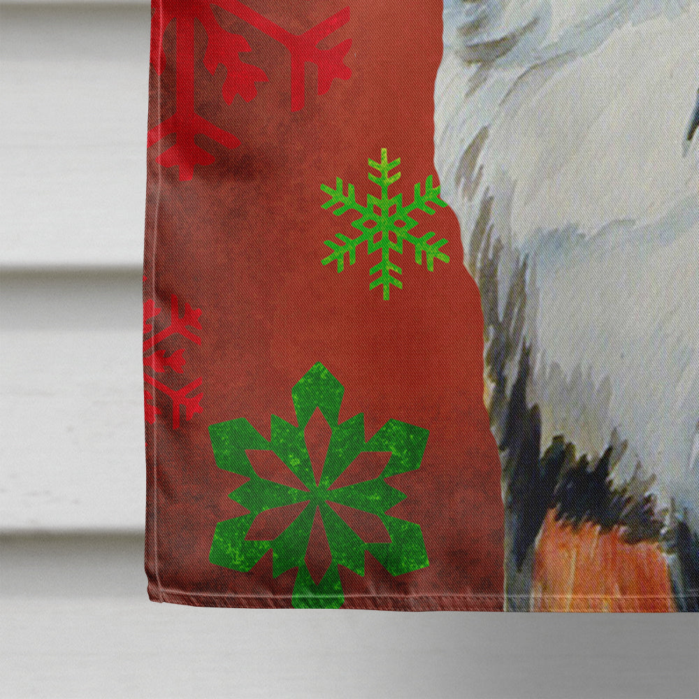 Bernese Mountain Dog Red Green Snowflakes Holiday Christmas House Flag 28x40 Porch Sleeve Pole Decorative Outside Yard Banner Artwork Wall Hanging, Polyester