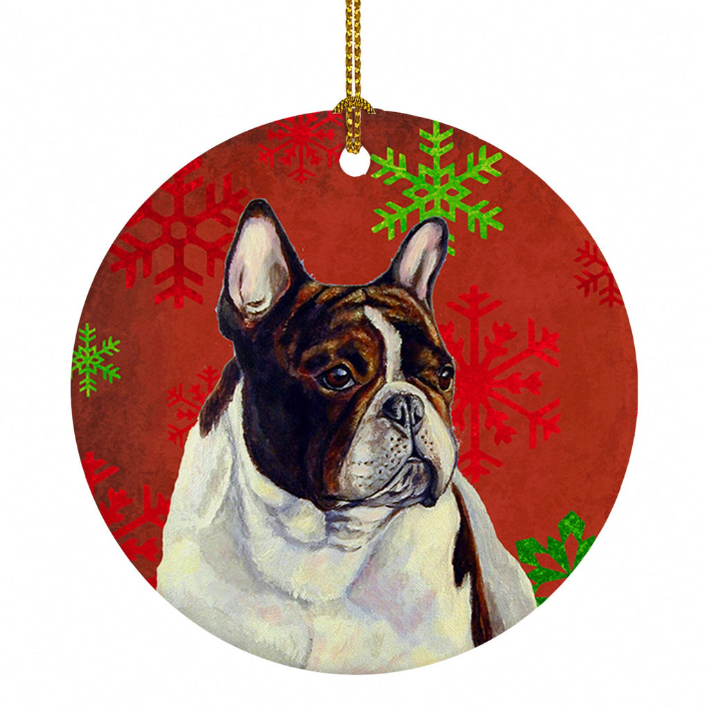 French Bulldog Red and Green Snowflakes Holiday Christmas Ceramic Ornament Christmas Tree Hanging Decorations for Home Christmas Holiday, Party, Gift, 3 in, Multicolor