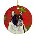 French Bulldog Red and Green Snowflakes Holiday Christmas Ceramic Ornament Christmas Tree Hanging Decorations for Home Christmas Holiday, Party, Gift, 3 in, Multicolor