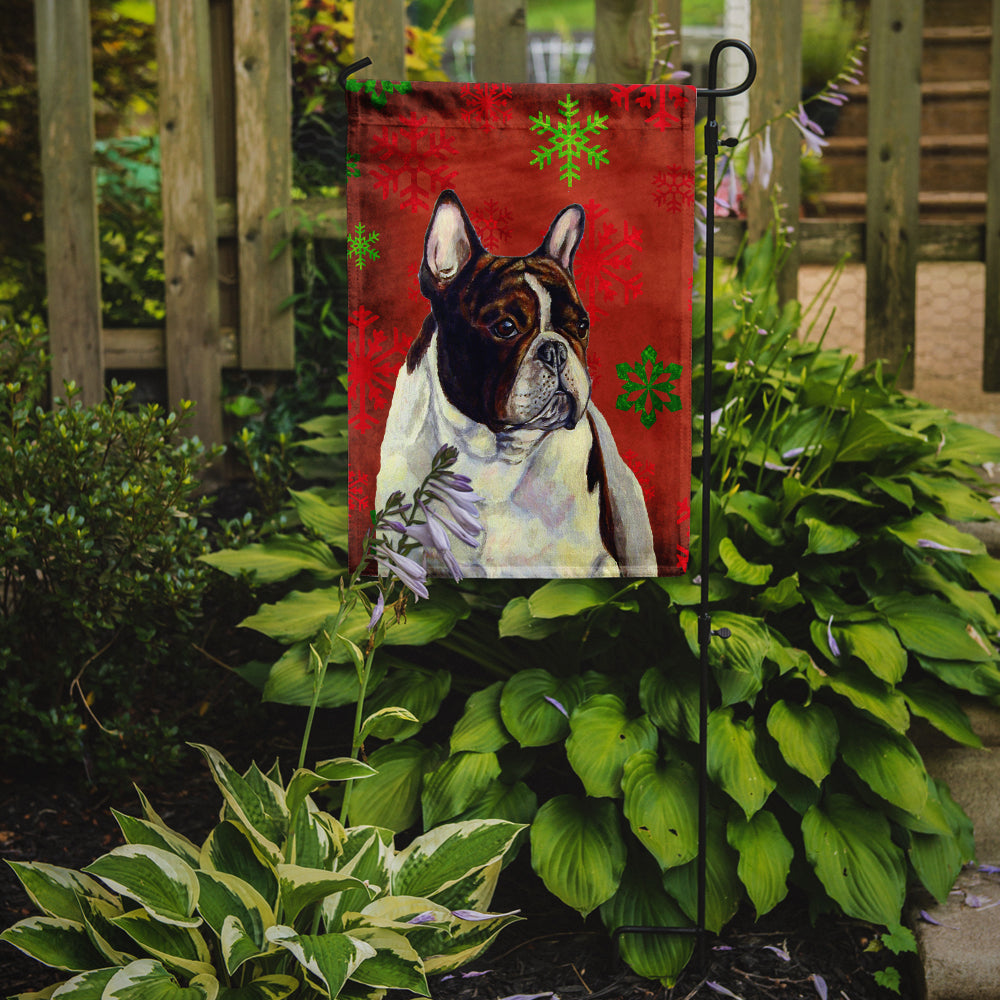 French Bulldog Red and Green Snowflakes Holiday Christmas Garden Flag Mailbox Decorative Yard Banner Outside Patio Artwork for Flower Beds, Garden Size, Multicolor