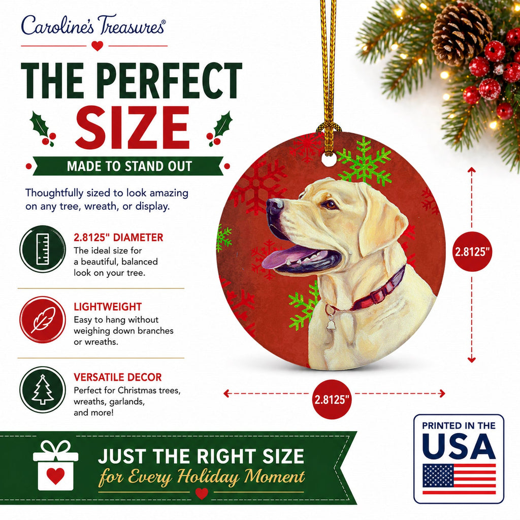 Labrador Red and Green Snowflakes Holiday Christmas Ceramic Ornament Christmas Tree Hanging Decorations for Home Christmas Holiday, Party, Gift, 3 in, Multicolor