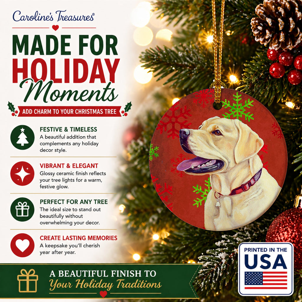 Labrador Red and Green Snowflakes Holiday Christmas Ceramic Ornament Christmas Tree Hanging Decorations for Home Christmas Holiday, Party, Gift, 3 in, Multicolor