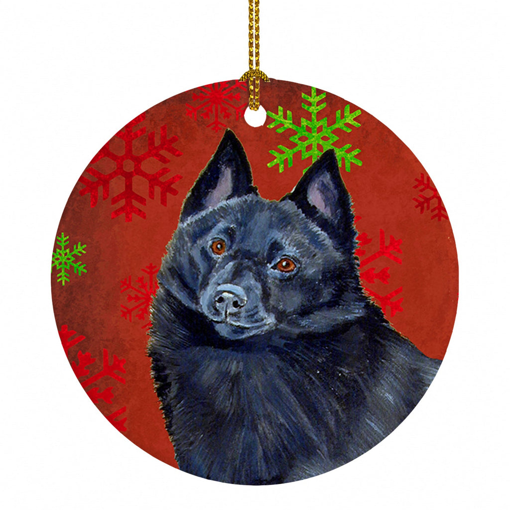 Schipperke Red and Green Snowflakes Holiday Christmas Ceramic Ornament Christmas Tree Hanging Decorations for Home Christmas Holiday, Party, Gift, 3 in, Multicolor