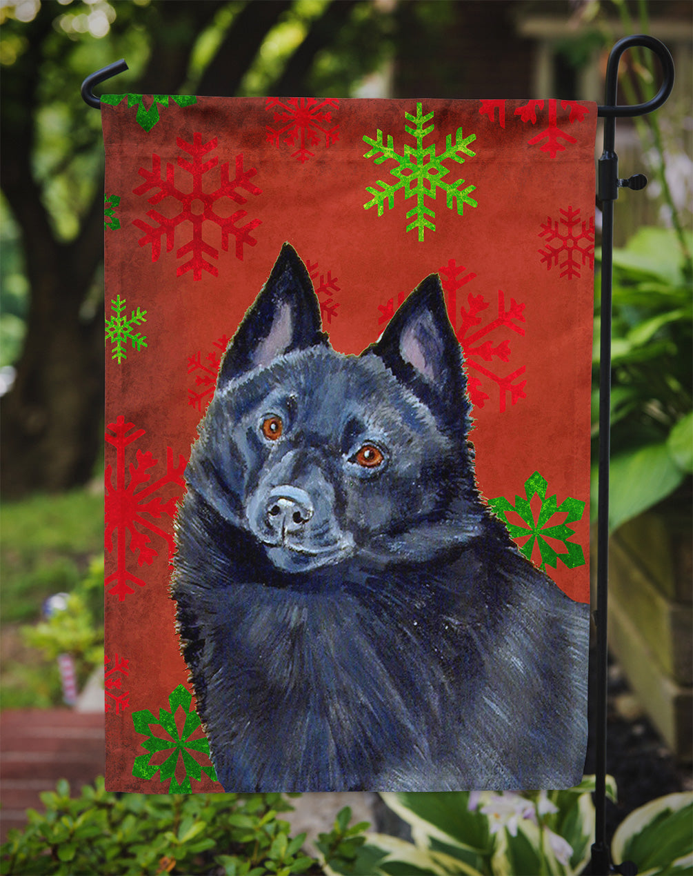 Schipperke Red and Green Snowflakes Holiday Christmas Garden Flag Mailbox Decorative Yard Banner Outside Patio Artwork for Flower Beds, Garden Size, Multicolor