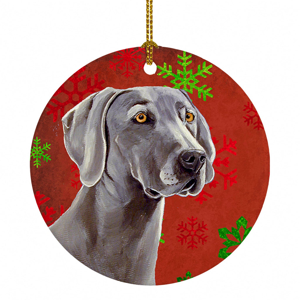 Weimaraner Red and Green Snowflakes Holiday Christmas Ceramic Ornament Christmas Tree Hanging Decorations for Home Christmas Holiday, Party, Gift, 3 in, Multicolor