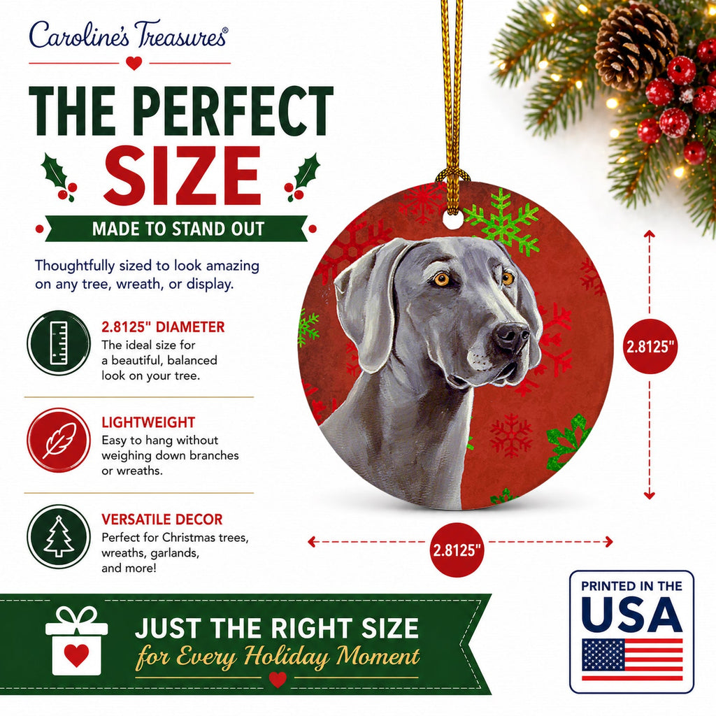 Weimaraner Red and Green Snowflakes Holiday Christmas Ceramic Ornament Christmas Tree Hanging Decorations for Home Christmas Holiday, Party, Gift, 3 in, Multicolor