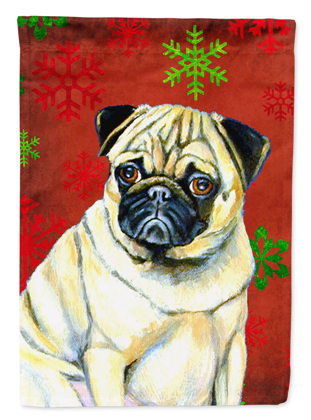 Pug Red and Green Snowflakes Holiday Christmas Garden Flag Mailbox Decorative Yard Banner Outside Patio Artwork for Flower Beds, Garden Size, Multicolor