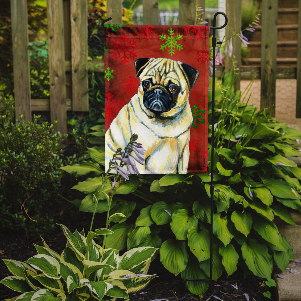Pug Red and Green Snowflakes Holiday Christmas Garden Flag Mailbox Decorative Yard Banner Outside Patio Artwork for Flower Beds, Garden Size, Multicolor