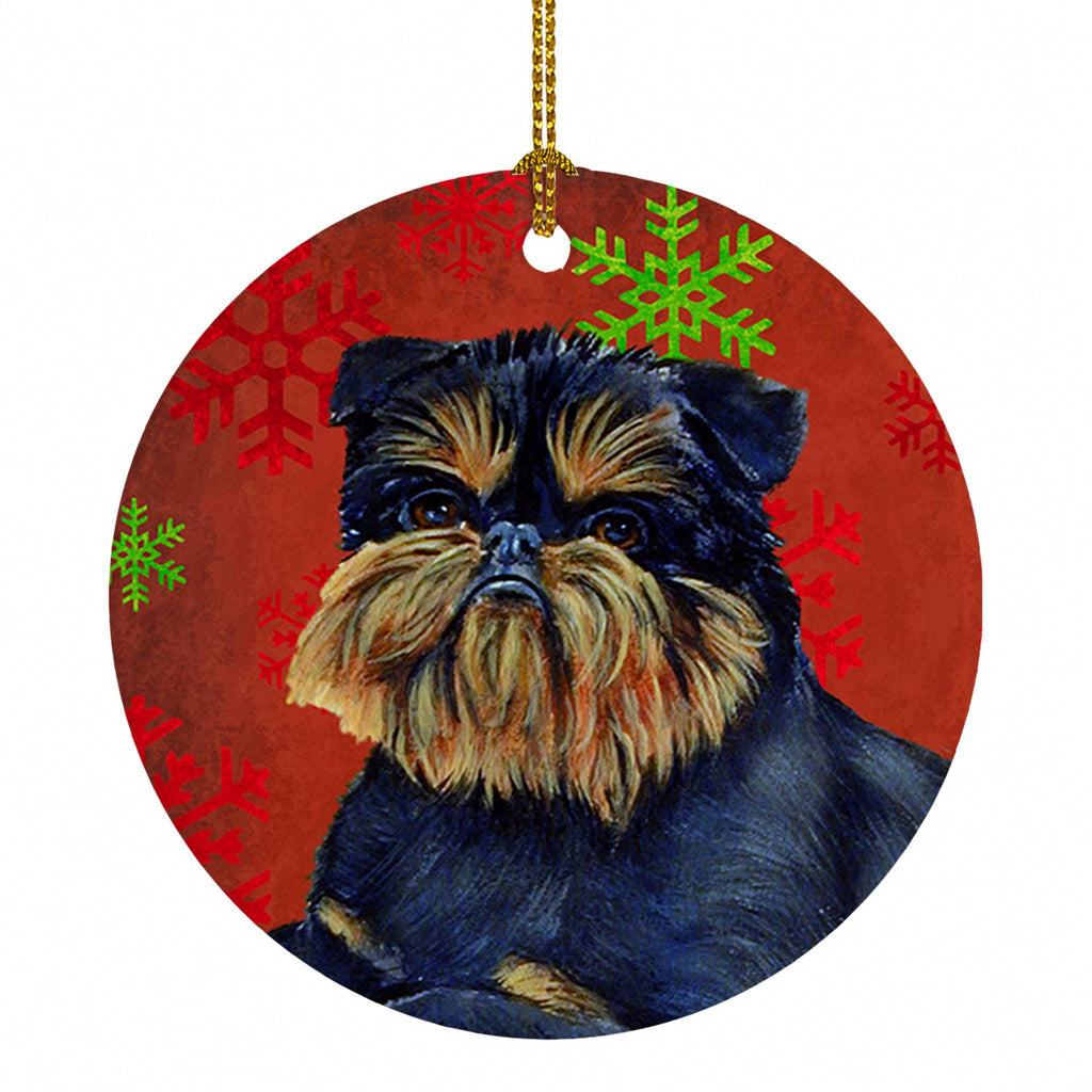 Brussels Griffon Red and Green Snowflakes Holiday Christmas Ceramic Ornament Christmas Tree Hanging Decorations for Home Christmas Holiday, Party, Gift, 3 in, Multicolor