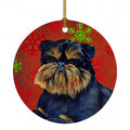 Brussels Griffon Red and Green Snowflakes Holiday Christmas Ceramic Ornament Christmas Tree Hanging Decorations for Home Christmas Holiday, Party, Gift, 3 in, Multicolor
