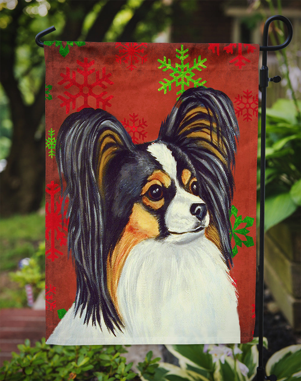 Papillon Red and Green Snowflakes Holiday Christmas Garden Flag Mailbox Decorative Yard Banner Outside Patio Artwork for Flower Beds, Garden Size, Multicolor
