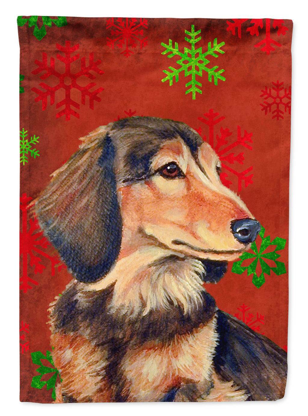 Dachshund Red and Green Snowflakes Holiday Christmas Garden Flag Mailbox Decorative Yard Banner Outside Patio Artwork for Flower Beds, Garden Size, Multicolor