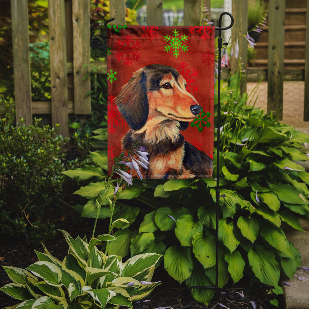 Dachshund Red and Green Snowflakes Holiday Christmas Garden Flag Mailbox Decorative Yard Banner Outside Patio Artwork for Flower Beds, Garden Size, Multicolor