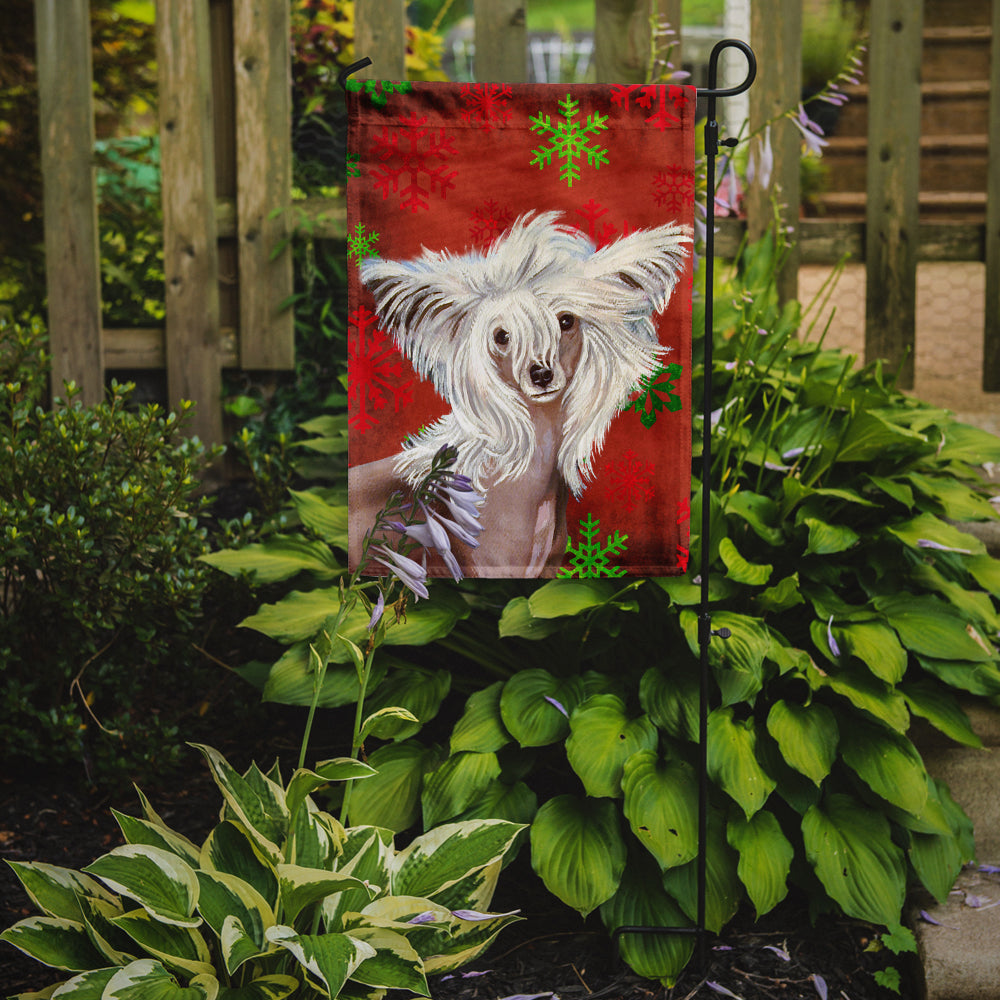 Chinese Crested Red and Green Snowflakes Holiday Christmas Garden Flag Mailbox Decorative Yard Banner Outside Patio Artwork for Flower Beds, Garden Size, Multicolor