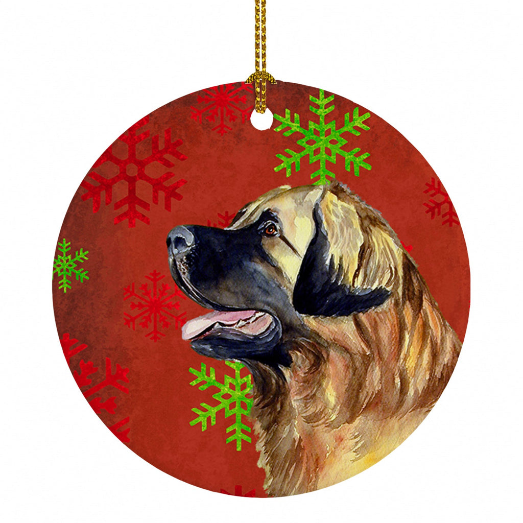 Leonberger Red and Green Snowflakes Holiday Christmas Ceramic Ornament Christmas Tree Hanging Decorations for Home Christmas Holiday, Party, Gift, 3 in, Multicolor