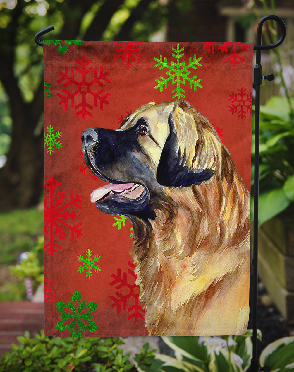 Leonberger Red and Green Snowflakes Holiday Christmas Garden Flag Mailbox Decorative Yard Banner Outside Patio Artwork for Flower Beds, Garden Size, Multicolor