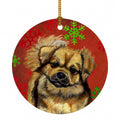 Tibetan Spaniel Red Green Snowflake Holiday Christmas Ceramic Ornament Christmas Tree Hanging Decorations for Home Christmas Holiday, Party, Gift, 3 in, Multicolor
