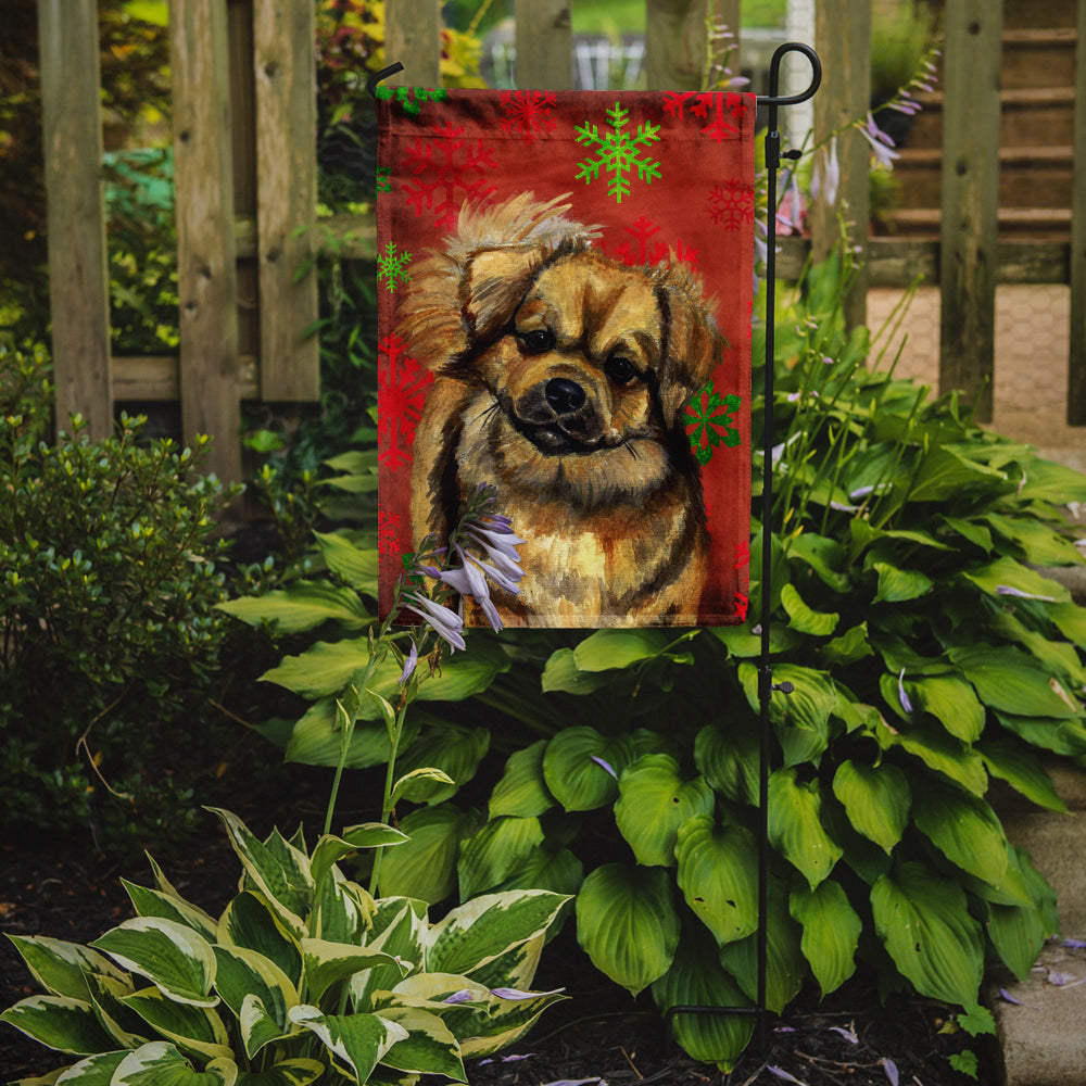 Tibetan Spaniel Red Green Snowflake Holiday Christmas Garden Flag Mailbox Decorative Yard Banner Outside Patio Artwork for Flower Beds, Garden Size, Multicolor