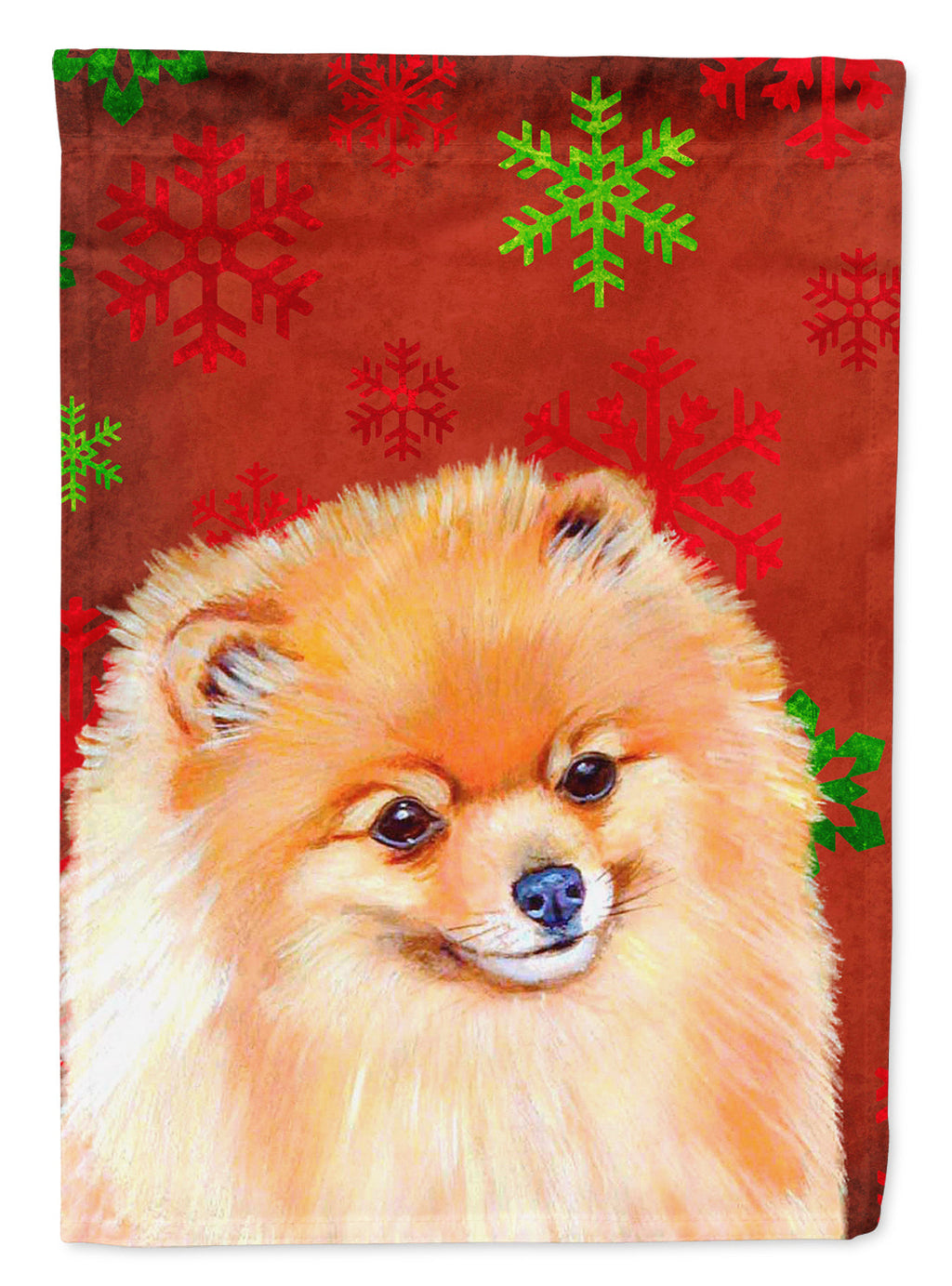 Pomeranian Red and Green Snowflakes Holiday Christmas Garden Flag Mailbox Decorative Yard Banner Outside Patio Artwork for Flower Beds, Garden Size, Multicolor