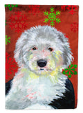 Old English Sheepdog Red  Green Snowflakes Holiday Christmas Garden Flag Mailbox Decorative Yard Banner Outside Patio Artwork for Flower Beds, Garden Size, Multicolor