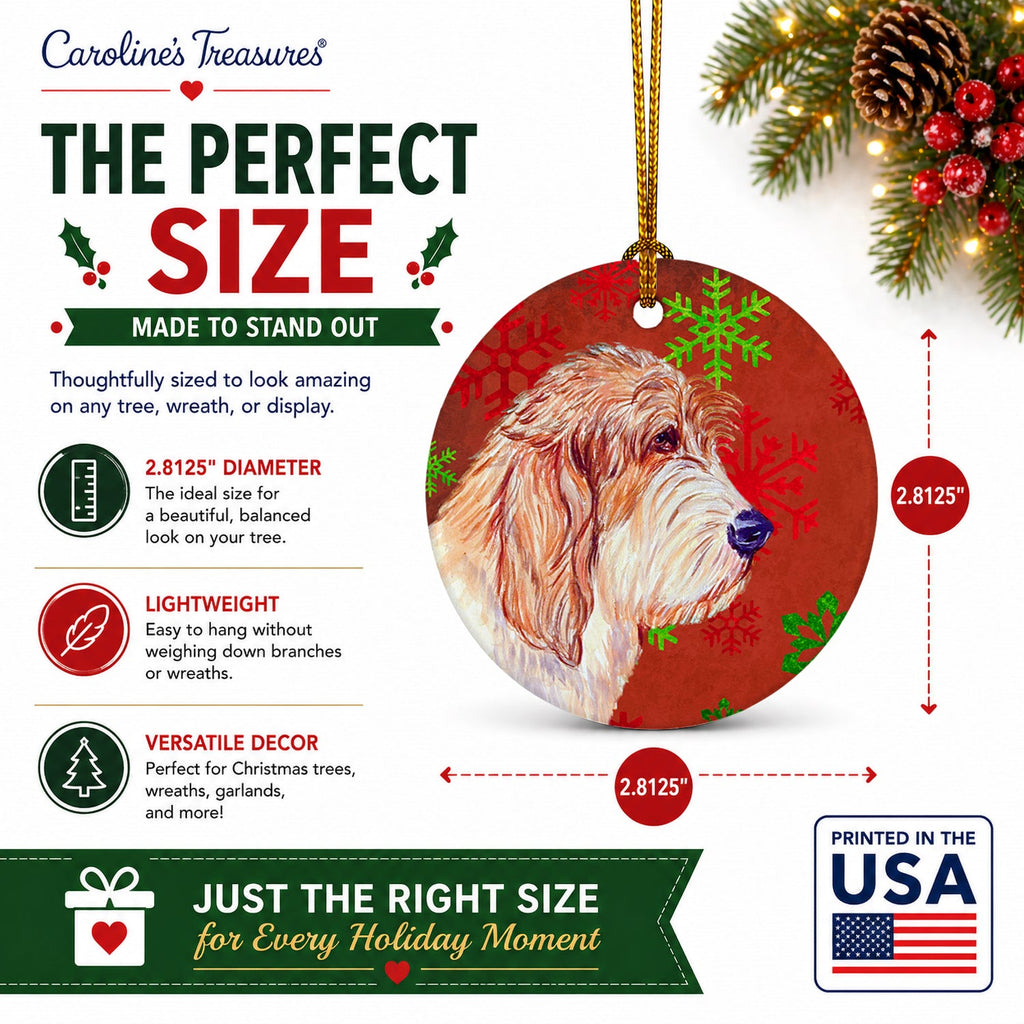 Petit Basset Griffon Vendeen Red Green Snowflake Christmas Ceramic Ornament Christmas Tree Hanging Decorations for Home Christmas Holiday, Party, Gift, 3 in, Multicolor