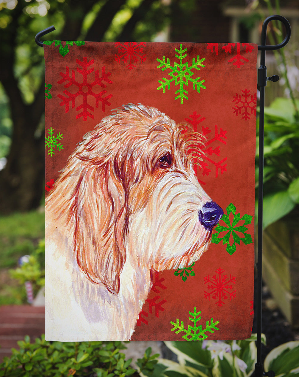 Petit Basset Griffon Vendeen Red Green Snowflake Christmas Garden Flag Mailbox Decorative Yard Banner Outside Patio Artwork for Flower Beds, Garden Size, Multicolor