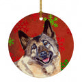 Norwegian Elkhound Red and Green Snowflakes Holiday Christmas Ceramic Ornament Christmas Tree Hanging Decorations for Home Christmas Holiday, Party, Gift, 3 in, Multicolor
