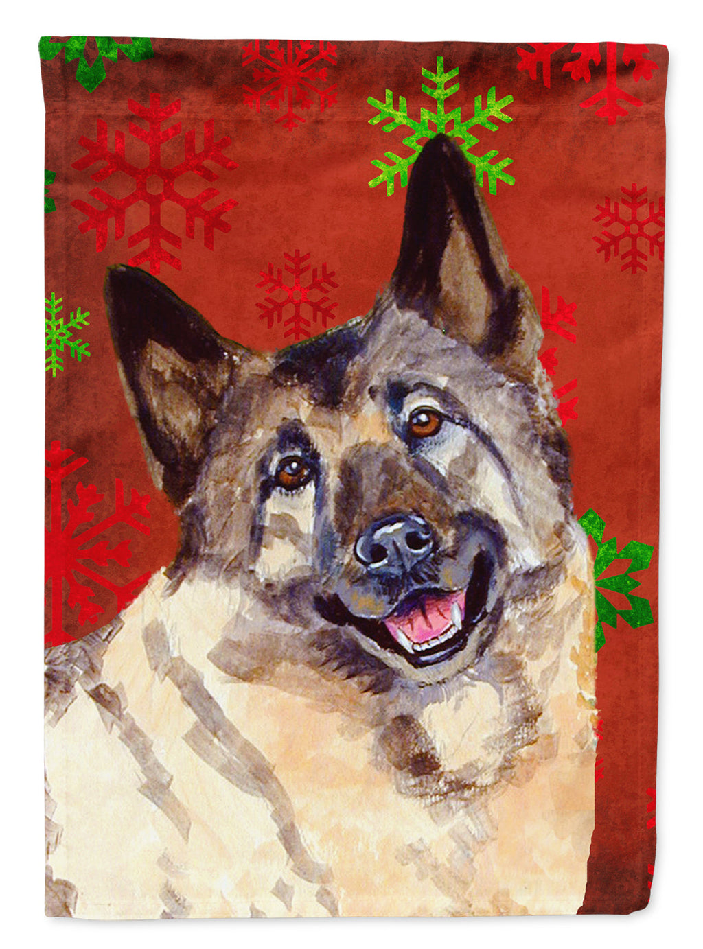 Norwegian Elkhound Red and Green Snowflakes Holiday Christmas Garden Flag Mailbox Decorative Yard Banner Outside Patio Artwork for Flower Beds, Garden Size, Multicolor