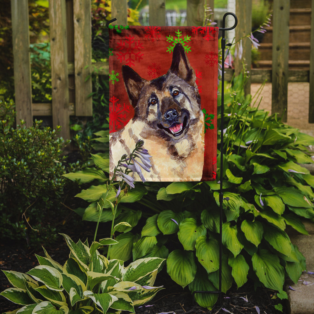 Norwegian Elkhound Red and Green Snowflakes Holiday Christmas Garden Flag Mailbox Decorative Yard Banner Outside Patio Artwork for Flower Beds, Garden Size, Multicolor