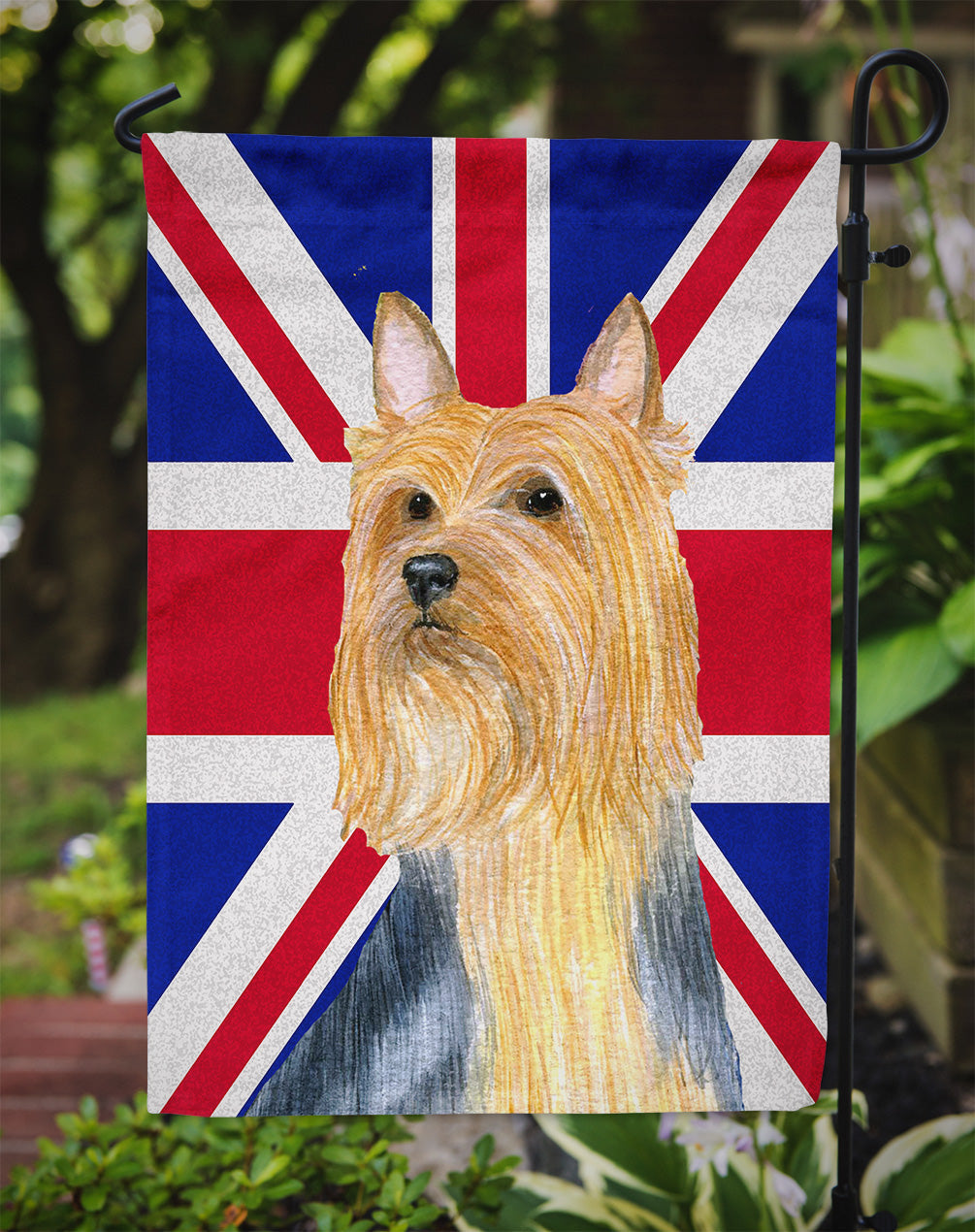 Silky Terrier with English Union Jack British Flag Garden Flag Mailbox Decorative Yard Banner Outside Patio Artwork for Flower Beds, Garden Size, Multicolor
