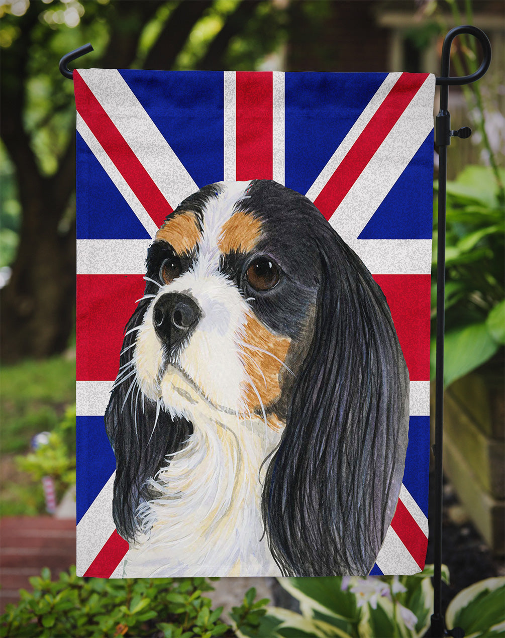 Cavalier Spaniel with English Union Jack British Flag Garden Flag Mailbox Decorative Yard Banner Outside Patio Artwork for Flower Beds, Garden Size, Multicolor