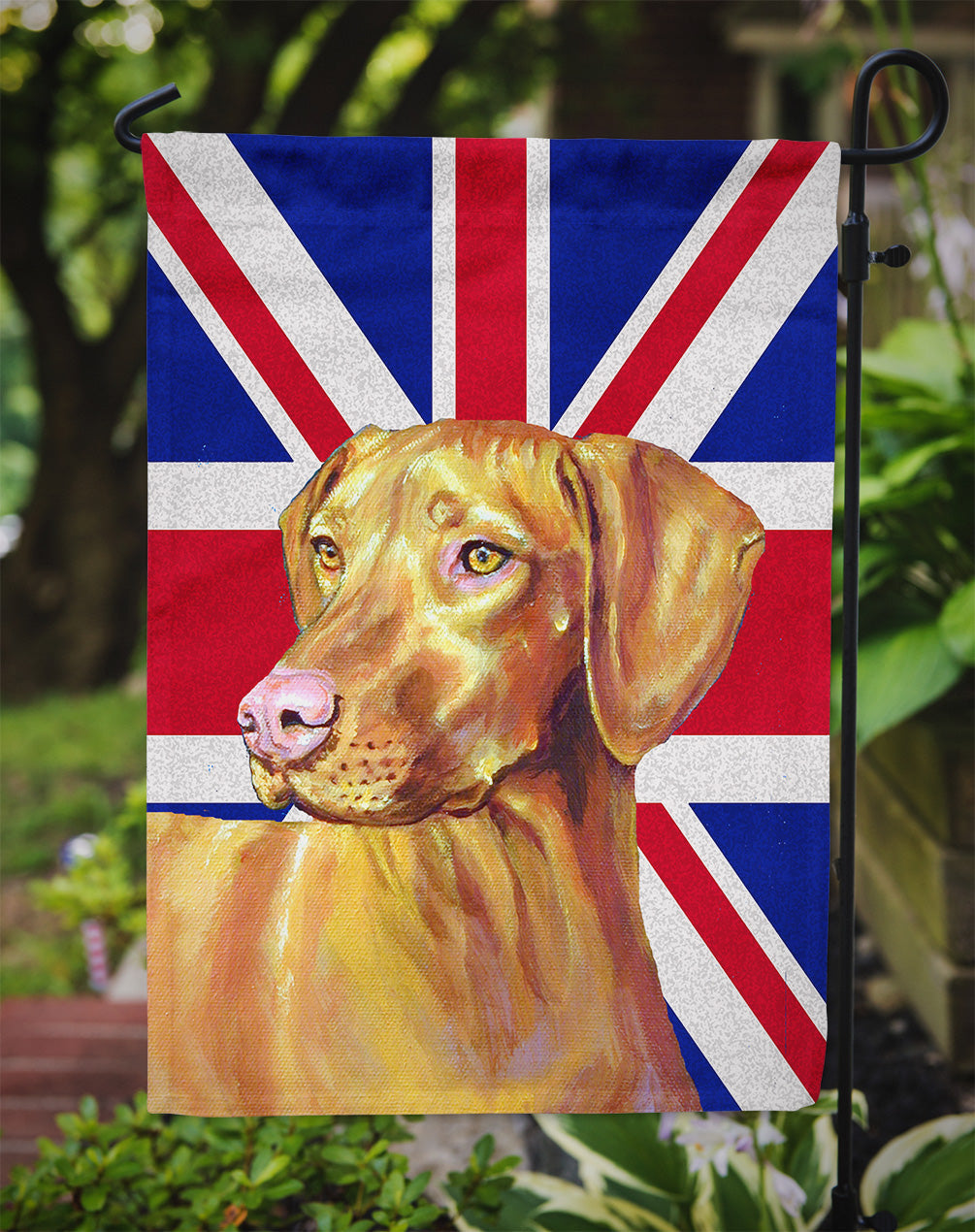 Vizsla with English Union Jack British Flag Garden Flag Mailbox Decorative Yard Banner Outside Patio Artwork for Flower Beds, Garden Size, Multicolor