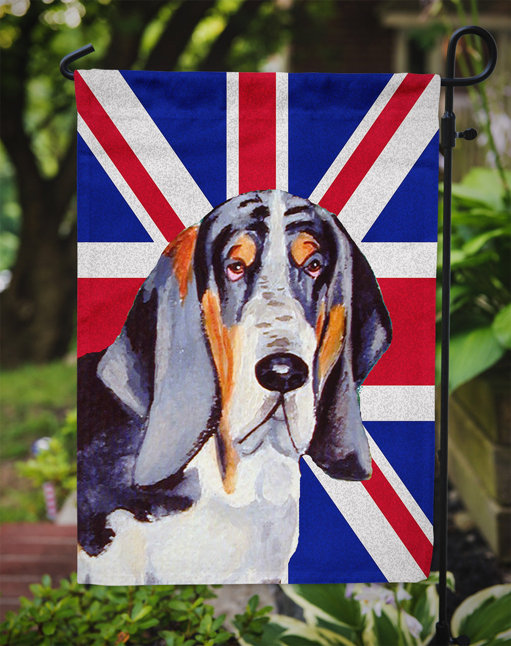 Basset Hound with English Union Jack British Flag Garden Flag Mailbox Decorative Yard Banner Outside Patio Artwork for Flower Beds, Garden Size, Multicolor