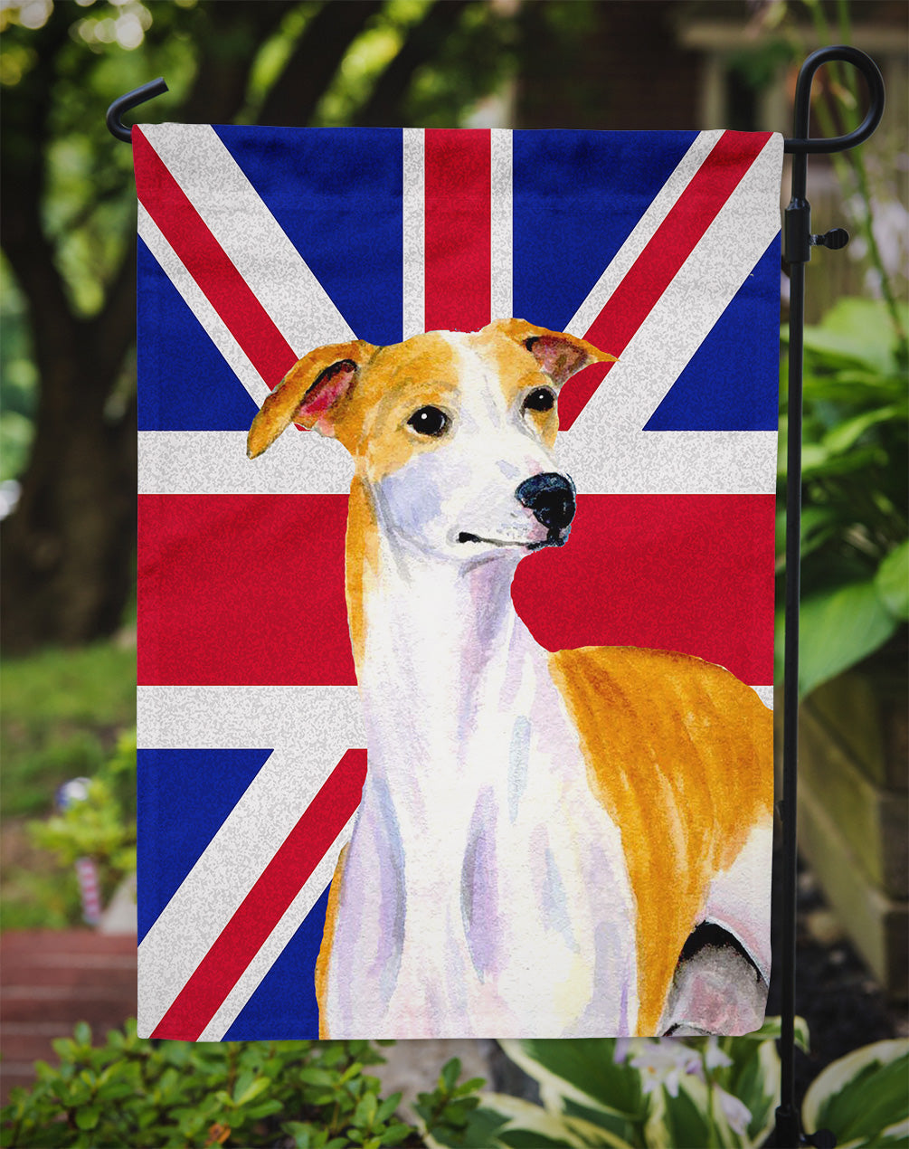 Whippet with English Union Jack British Flag Garden Flag Mailbox Decorative Yard Banner Outside Patio Artwork for Flower Beds, Garden Size, Multicolor