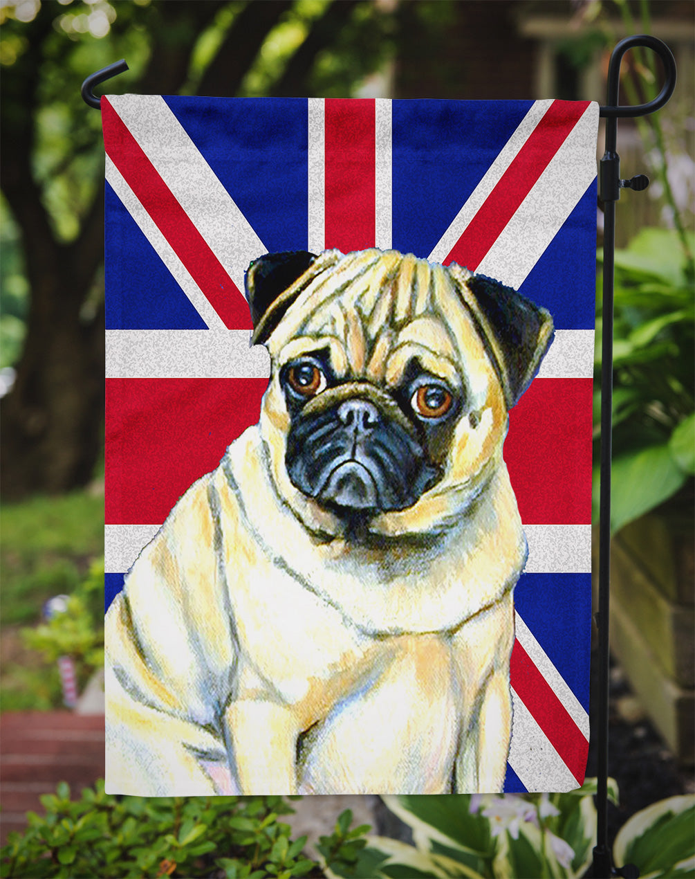 Pug with English Union Jack British Flag Garden Flag Mailbox Decorative Yard Banner Outside Patio Artwork for Flower Beds, Garden Size, Multicolor