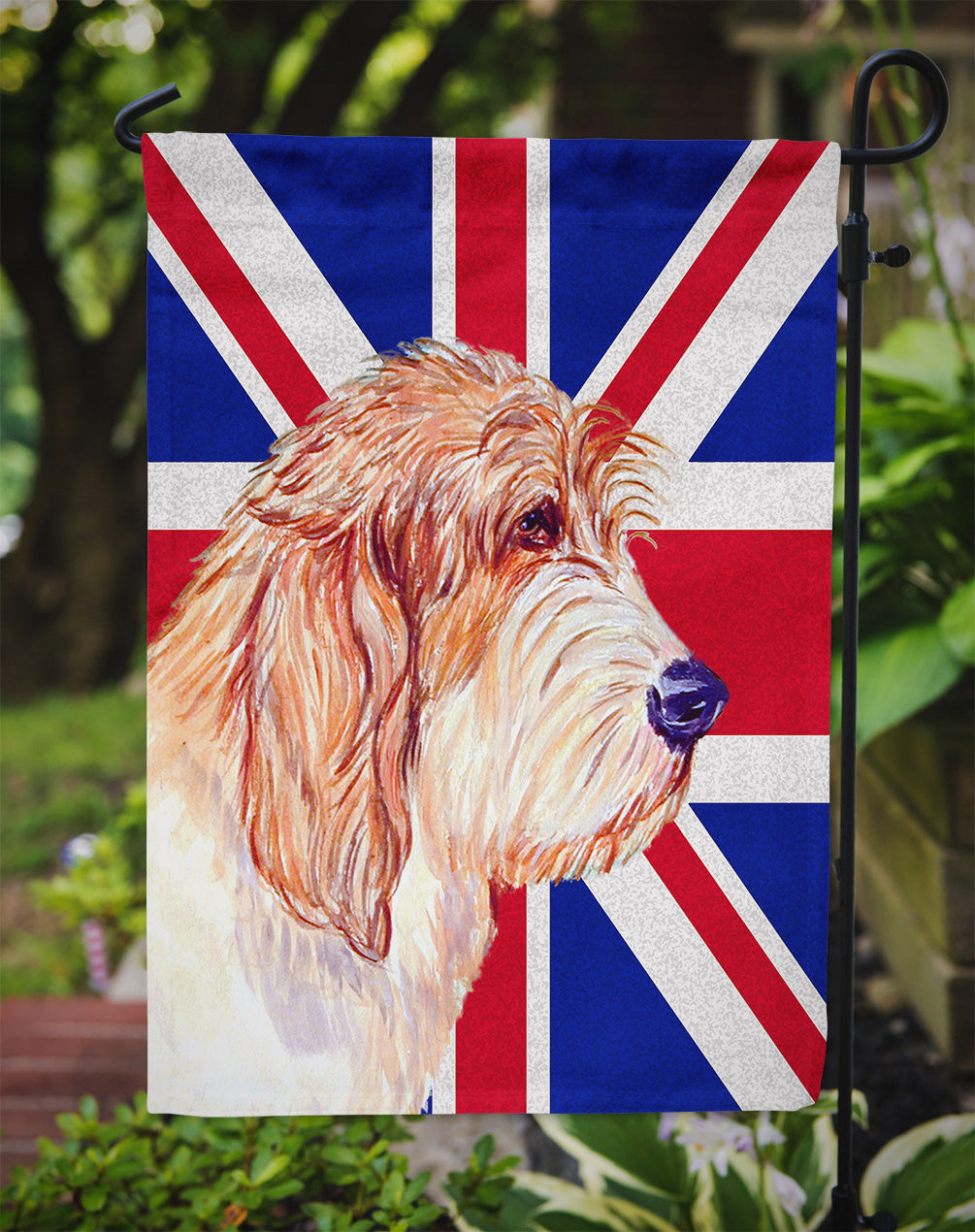 Petit Basset Griffon Vendeen PBGV with English Union Jack British Flag Garden Flag Mailbox Decorative Yard Banner Outside Patio Artwork for Flower Beds, Garden Size, Multicolor