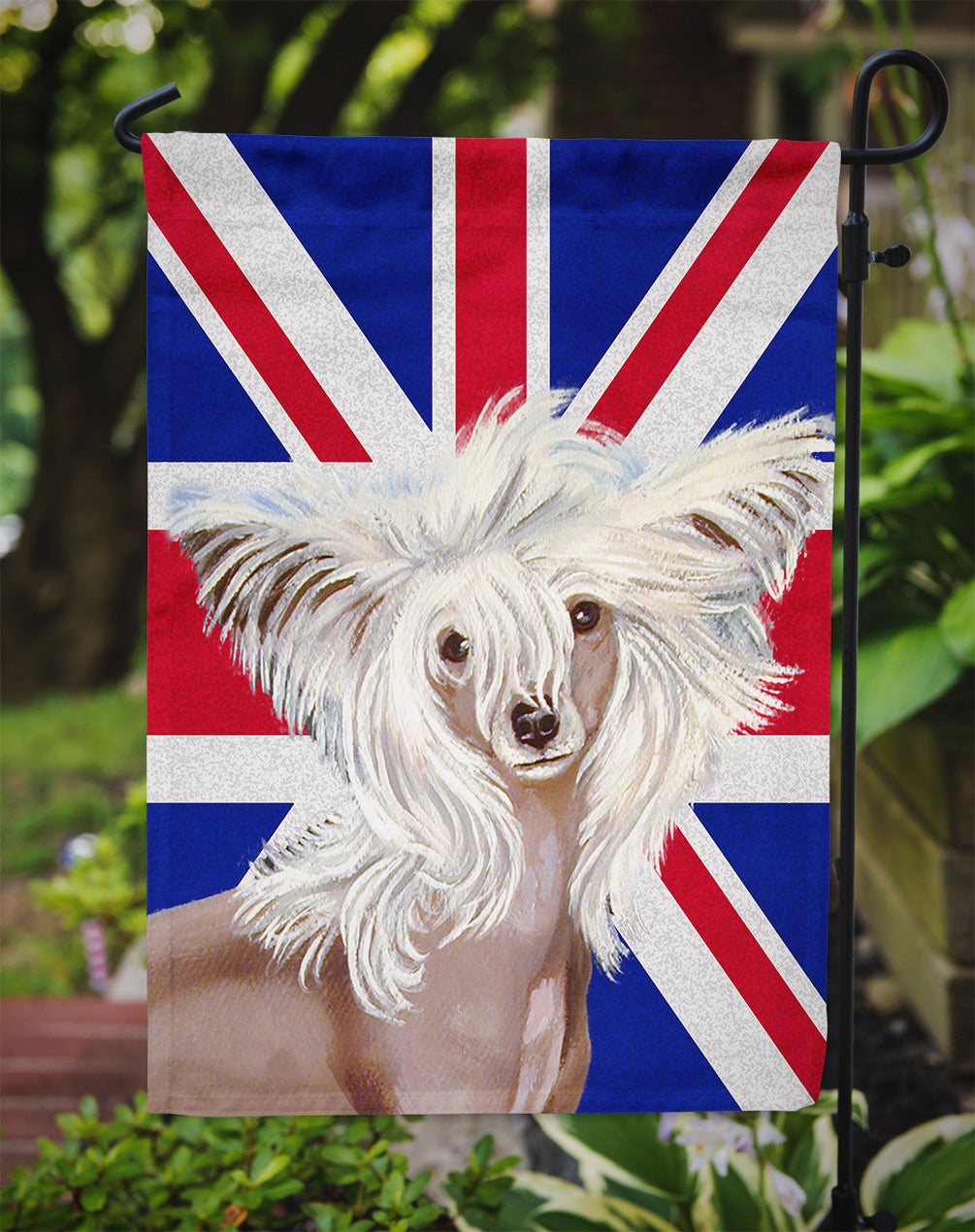 Chinese Crested with English Union Jack British Flag Garden Flag Mailbox Decorative Yard Banner Outside Patio Artwork for Flower Beds, Garden Size, Multicolor
