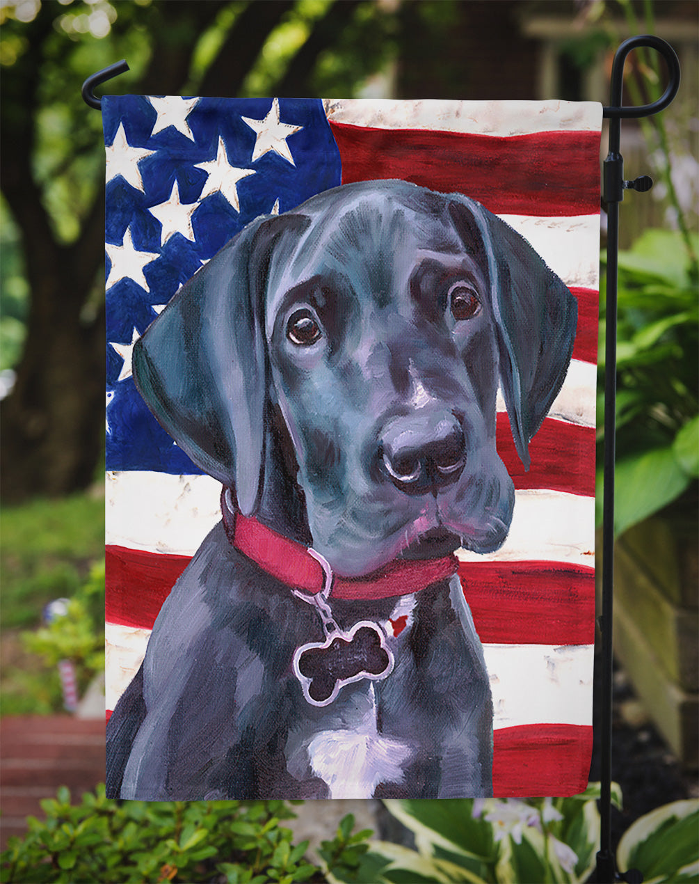 Black Great Dane Puppy USA Patriotic American Flag Garden Flag Mailbox Decorative Yard Banner Outside Patio Artwork for Flower Beds, Garden Size, Multicolor