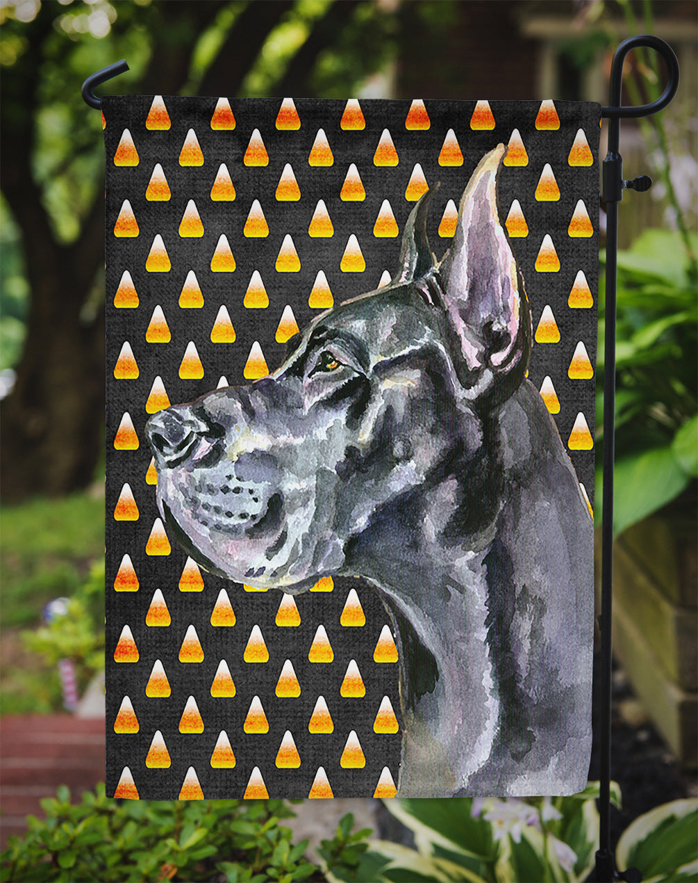 Black Great Dane Candy Corn Halloween Garden Flag Mailbox Decorative Yard Banner Outside Patio Artwork for Flower Beds, Garden Size, Multicolor