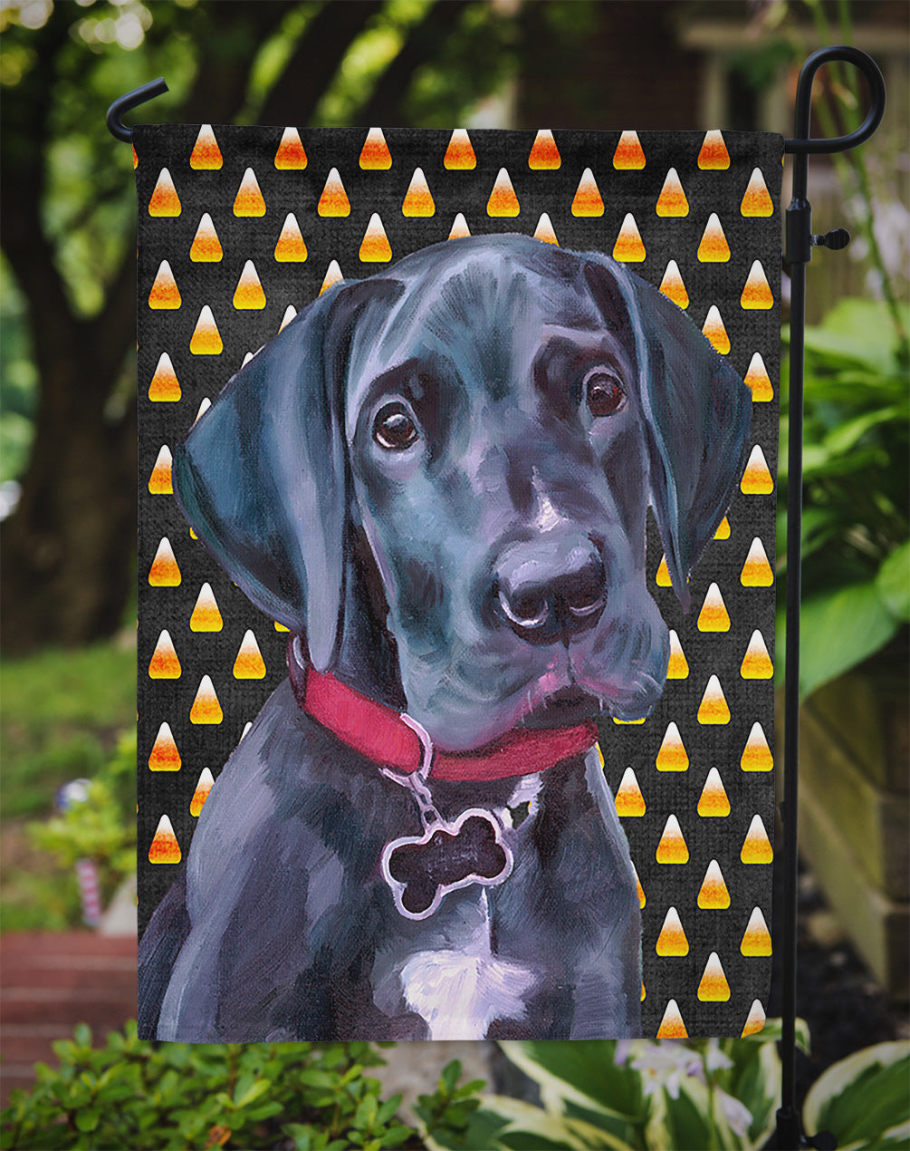 Black Great Dane Puppy Candy Corn Halloween Garden Flag Mailbox Decorative Yard Banner Outside Patio Artwork for Flower Beds, Garden Size, Multicolor
