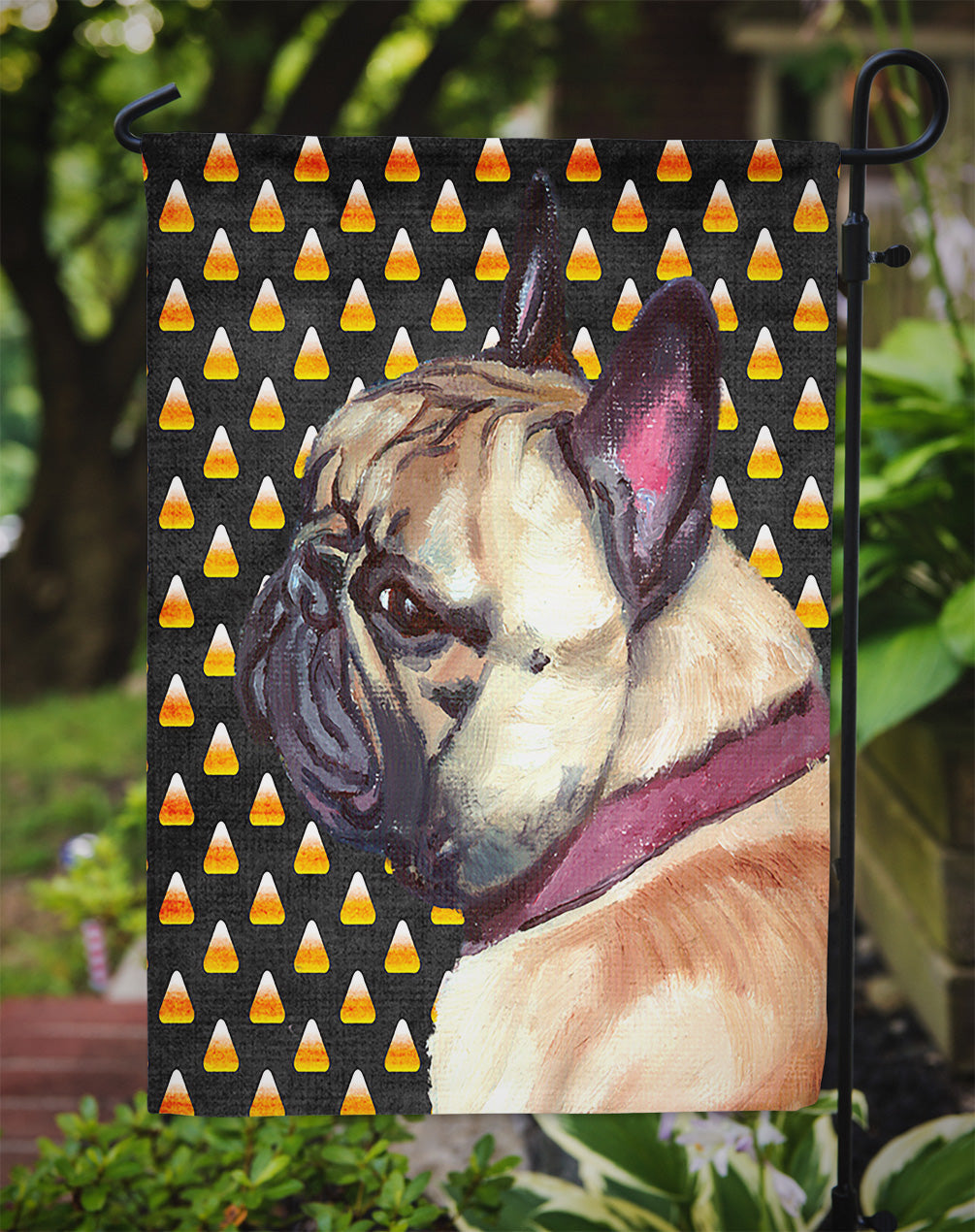 French Bulldog Frenchie Candy Corn Halloween Garden Flag Mailbox Decorative Yard Banner Outside Patio Artwork for Flower Beds, Garden Size, Multicolor